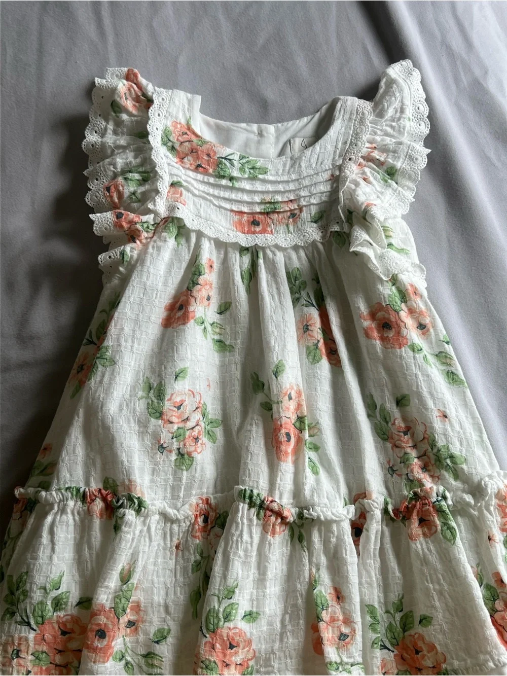 Joie White Dress with Peach Floral Print and Green Leaves